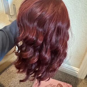 Vibrant Burgundy Wavy Wig with Glossy Shine